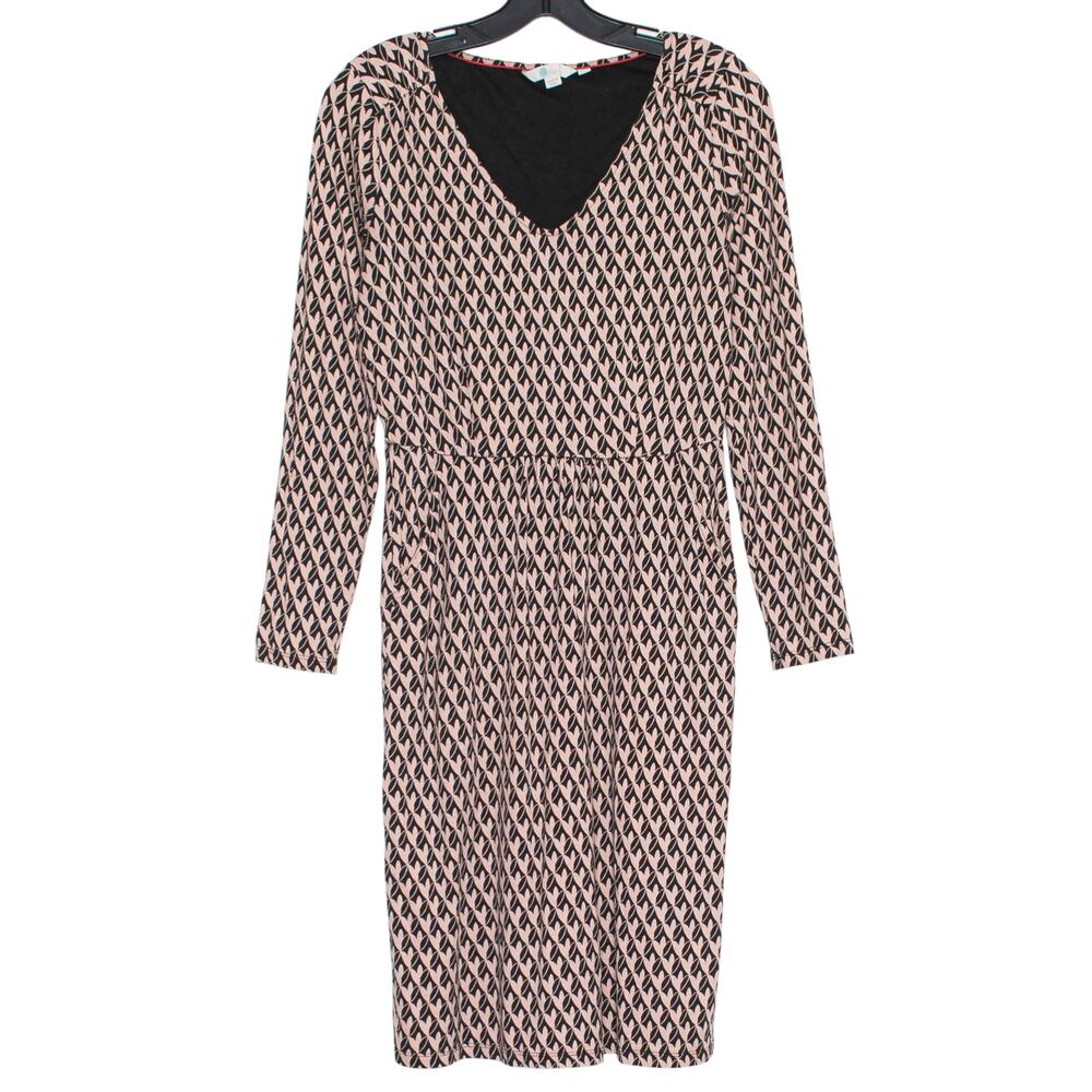 Boden Dress Stretch Jersey Black Pink Size 6 Long Tall Office Smart Casual Work